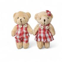 Kit 2 Urso De Natal Pelúcia Casal Ursinho Enfeite Natal 12cm