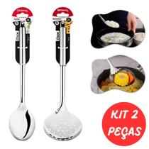 Kit 2 Utensilio Colher De Arroz Escumadeira Aço Inox