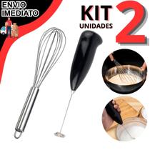 Kit 2 Utensílio Cozinha Fouet Fue Mixer Automatico Misturador De Bebidas Batedor De Ovo Em Inox Linha Premium