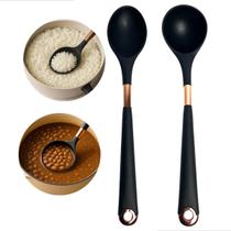 Kit 2 Utensílios Cozinha Em Silicone Preto Detalhe Rose Gold Resistente ao Calor Colher e Concha