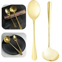 Kit 2 Utensílios De Cozinha Dourado Colher + Concha Em Inox Positano Lyor