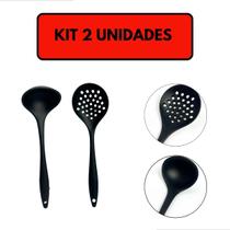 Kit 2 Utensílios De Cozinha Em Silicone Preto Jogo De Utensílios Resistente ao Calor Colher e Concha Kit 2 Utensílios De Cozinha Em Silicone Preto Jogo De Utensílios Resistente ao Calor Colher e Concha