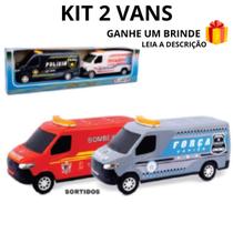 Kit 2 Vans Policia Resgate e Ambulância Realistas Brinquedo Colecionador