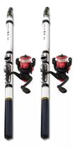 Kit 2 Vara De Pesca Telescópica 1,80 Metros Carbono Arenae Molinete 2 Rolamentos Manivela Lado Direito Esquerdo Ws-200