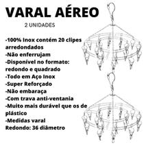 Kit 2 varais aéreo de inox redondo/quadrado com 20 clipes