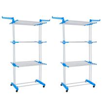 Kit 2 Varais de Chão 3 Andares Retrátil Dobrável Aço Inox com Rodas