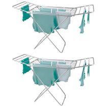 Kit 2 Varal De Chão Com Abas 144x50cm Alumínio Roupas Dobrável Slim - 6046 Mor