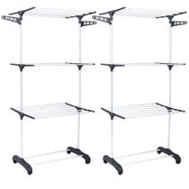 Kit 2 varal organizador multifuncional ferro preto e branco chão interno externo dobravel inox casa 160cm