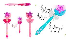 Kit 2 Varinha Mágica Brinquedo Azul Rosa Encantada Luz Som Kit 2 Varinha Mágica Brinquedo Azul Rosa Encantada Luz Som