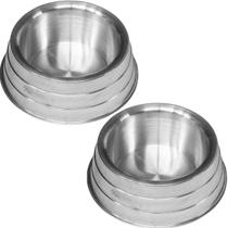 Kit 2 Vasilha Comedouro Bebedouro Alumínio Polido Pesado Antiderrapante 700ml