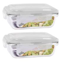 Kit 2 Vasilha De Vidro Hermético Marmita Com Tampa 640ml Vasilha de Vidro Para Microondas Freezer Geladeira