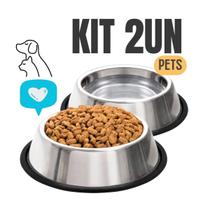 Kit 2 Vasilhas Inox Comedouro Bebedouro Antiderrapante Tigela Pote p/ Ração Água Petiscos Cães Cachorros Gatos Animais Pets