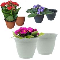 Kit 2 Vasinhos Violeta e Kalanchoe / Cachepô Redondo - Vaso de Planta