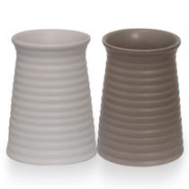 Kit 2 Vaso Cerâmica Para Plantas Decoração Cor Branco Cinza