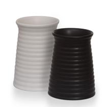 Kit 2 Vaso Cerâmica Pequeno Sala Mesa Decoração Branco Preto