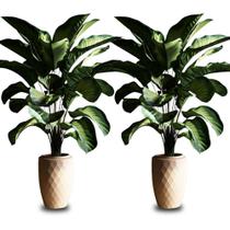 Kit 2 Vaso de Planta Luxo 12 litros Diamante Alto Resistente cor Areia Plastico Pequeno Jardim