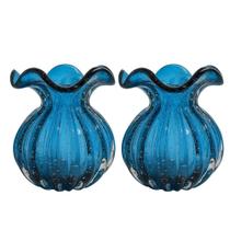 Kit 2 Vaso de Vidro Murano Flor Plantas Arranjos Azul Trouxinha 10x11cm Lemis Kit 2 Vaso de Vidro Murano Flor Plantas Arranjos Azul Trouxinha 10x11cm Lemis