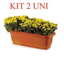 kit 2 Vaso Jardineira Plastico Retangular Marrom 35 Cm