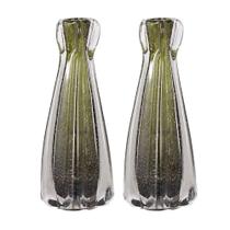 Kit 2 Vaso Murano Vidro Cristal 18X6,5Cm Decoração Verde Kit 2 Vaso Murano Vidro Cristal 18X6,5Cm Decoração Verde