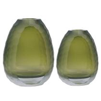 Kit 2 Vaso Oval Vidro Murano Italiano Médio E Pequeno Verde Kit 2 Vaso Oval Vidro Murano Italiano Médio E Pequeno Verde