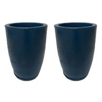 Kit 2 Vaso Para Plantas Coluna Liso Azul Polietileno Premium 30cm X 26cm X 17cm Mato Verde