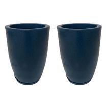 Kit 2 Vaso Para Plantas Coluna Liso Azul Polietileno Premium 66cm X 36cm X 24cm Mato Verde