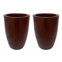 Kit 2 Vaso Para Plantas Coluna Liso Vermelho Polietileno Premium 40cm X 30cm X 20cm Mato Verde