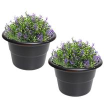 Kit 2 Vaso Redondo Médio Para Flores Plantas Jardim Plástico Preto - 074 AMZ