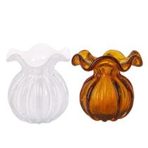 Kit 2 Vaso Vidro Murano Trouxinha Flor Plantas Arranjos Branco Leitoso e Âmbar 10x11cm Kit 2 Vaso Vidro Murano Trouxinha Flor Plantas Arranjos Branco Leitoso e Âmbar 10x11cm