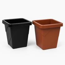 Kit 2 Vasos 4,5L Plástico Quadrado Preto e Marrom