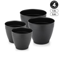Kit 2 Vasos 7,3L e 2 Vasos 3,6L com Prato Anti-Dengue Plástico Interno Externo Diversas Cores