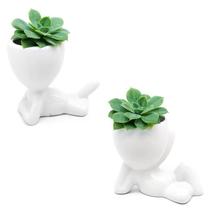 Kit 2 Vasos Cachepô Em Cerâmica Homenzinho Deitado - Branco Kit 2 Vasos Cachepô Em Cerâmica Homenzinho Deitado - Branco