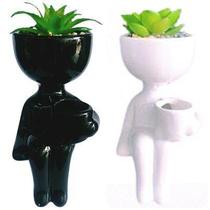 Kit 2 Vasos Cerâmica Robert Plant Bob Sentado com Suculenta