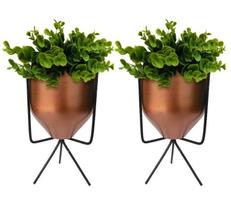 Kit 2 Vasos Decorativo Com Planta Artificial Rose Gold - Yabox