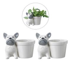 Kit 2 Vasos Decorativo Enfeite Potiche Cachorro Bulldog Kit 2 Vasos Decorativo Enfeite Potiche Cachorro Bulldog