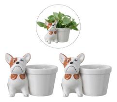 Kit 2 Vasos Decorativo Enfeite Potiche Cachorro Bulldog