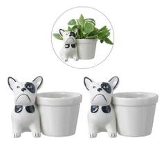 Kit 2 Vasos Decorativo Enfeite Potiche Cachorro Bulldog Kit 2 Vasos Decorativo Enfeite Potiche Cachorro Bulldog