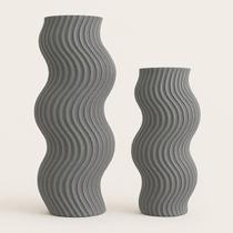 Kit 2 Vasos Decorativos Cinzas Ondulado Elegante Sofisticado Kit 2 Vasos Decorativos Cinzas Ondulado Elegante Sofisticado