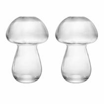 Kit 2 Vasos Decorativos de Vidro Cogumelo 17cm Mushroom Decor Transparente - Lyor