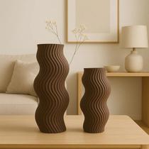 Kit 2 Vasos Decorativos Marrons Ondulados Elegante Sofisticado