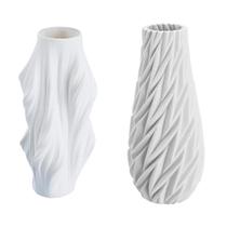 Kit 2 Vasos Decorativos Planta Cerâmica Branco Sala Rafimex