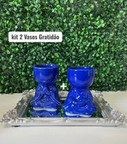Kit 2 Vasos em Porcelana Orando, Para Planta 19x10cm Decoração de Ambiente
