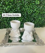 Kit 2 Vasos em Porcelana Orando, Para Planta 19x10cm Decoração de Ambiente