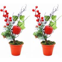 Kit 2 Vasos Enfeite De Mesa Natal Pinha Maça Decoração Natalina