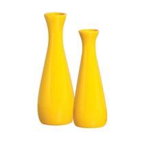 Kit 2 Vasos Libano Garrafa Decorativo Amarelo Cerâmica Decoração Sala