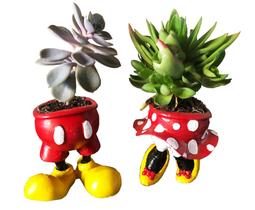 Kit 2 Vasos Mickey E Minnie Cactos E Suculentas 10cm Resina