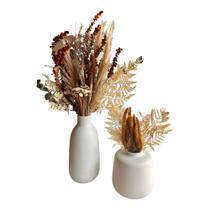 Kit 2 Vasos Off White com Arranjo De Flor Seca Capim dos Pampas Decoração Flores Secas