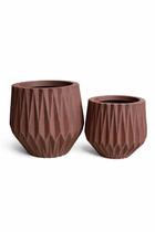 Kit 2 Vasos Origami Moderno Design Geométrico 31cm e 38cm Para Plantas Cor:Marrom