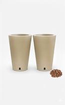 Kit 2 Vasos Para Plantas Petra Conico C/Prato + Argila Expandida Cor:Cimento Marmorizado