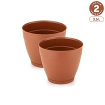 Kit 2 Vasos Redondos 3,6L com Prato Anti-Dengue Plástico Interno Externo Resistente Diversas Cores Kit 2 Vasos Redondos 3,6L com Prato Anti-Dengue Plástico Interno Externo Resistente Diversas Cores